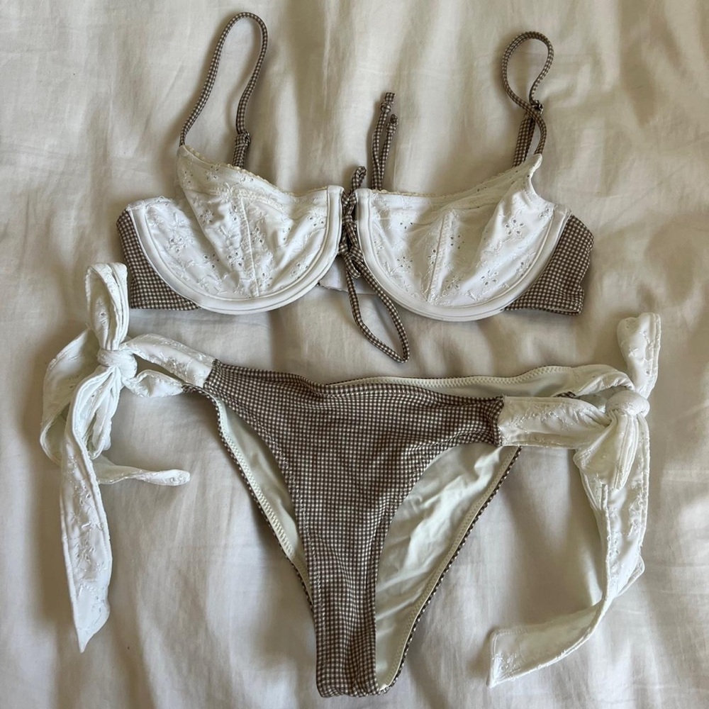 Frankie's  x Sydney Sweeney Eyelet Underwire Bikini Top + Side-Tie Bottoms